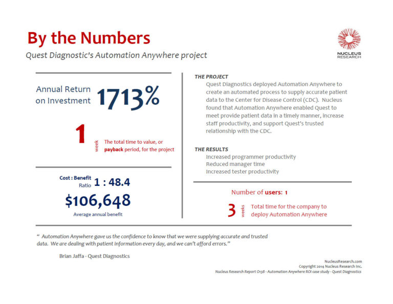 Automation Anywhere ROI Case Study Quest Diagnostics Nucleus Research